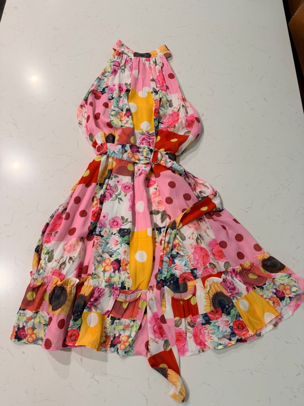 Colorful Floral & Polka Dot Halter Dress